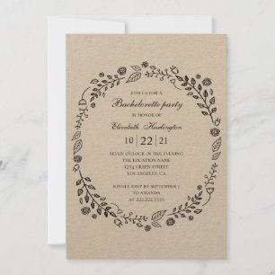Rustic bachelorette party. Botanical country Invitation