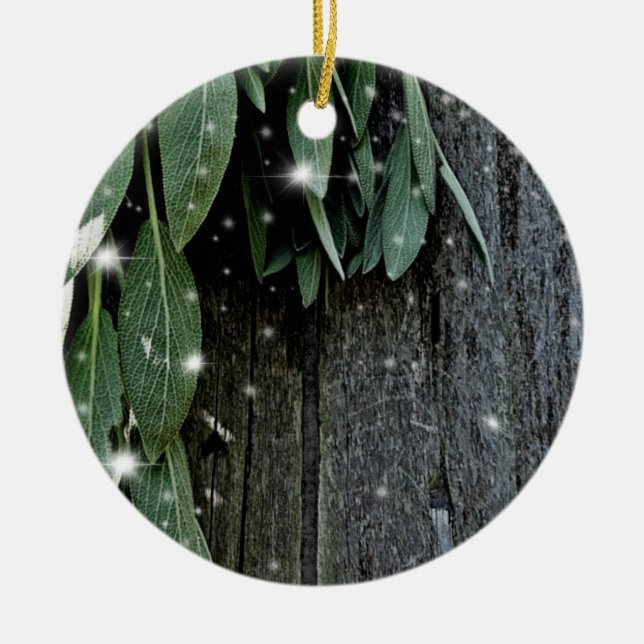 Rustic backyard barn wood and sage | country charm ceramic ornament (Front)