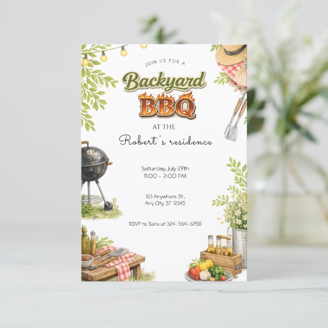 Rustic Backyard BBQ Party Invitation (Standing Front)