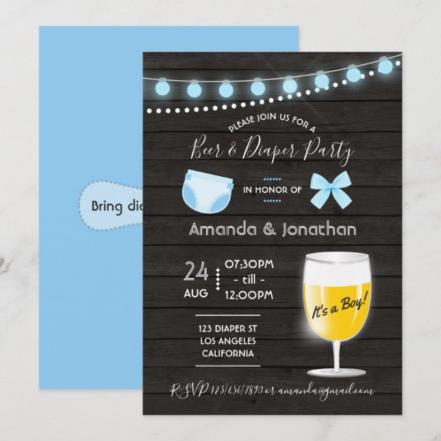 Rustic backyard Beer and Diaper Baby Boy Shower Invitation (Front/Back)