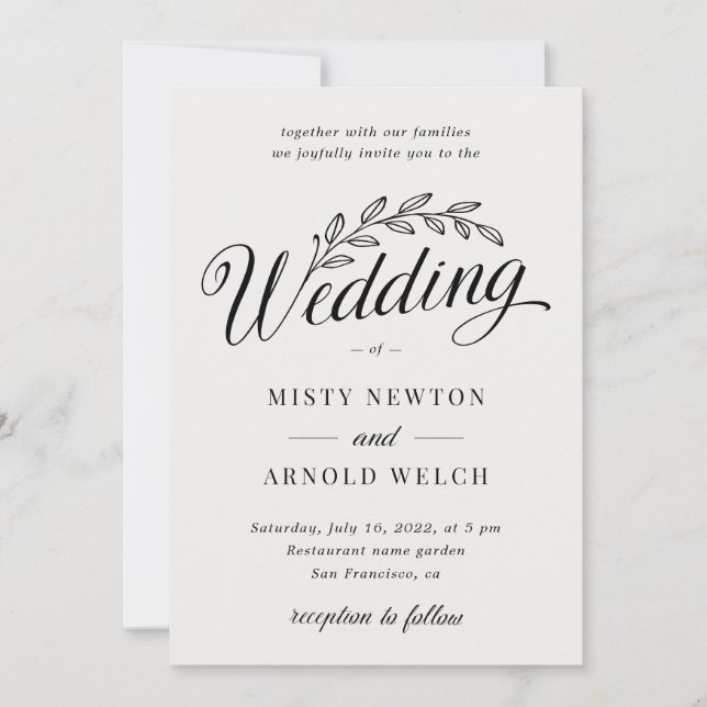 Rustic Backyard Botanical Leaf Hand Script Wedding Invitation (Front)