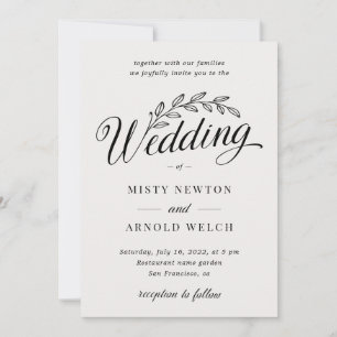 Rustic Backyard Botanical Leaf Hand Script Wedding Invitation