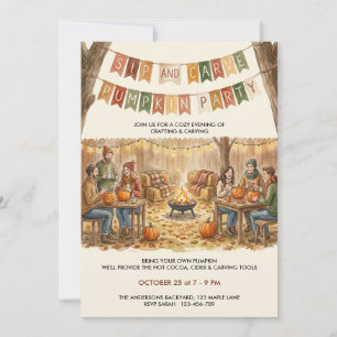 Rustic Backyard Sip and Carve Pumpkin Party Invitation