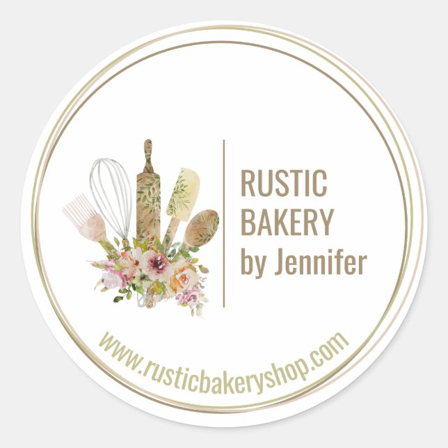Rustic Bakery Chef circle framed cute logo kitchen Classic Round Sticker (Front)