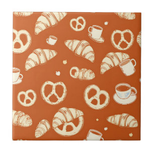 Rustic Bakery Croissants and Pretzels Hand-Drawn  Tile