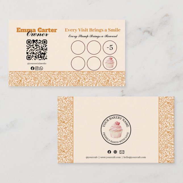 Rustic Bakery Loyalty Punch Card Cupcake (Front/Back)