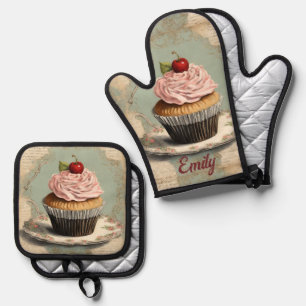 Rustic Bakery Pastry Chef Cupcake Baker  Baking Oven Mitt & Pot Holder Set