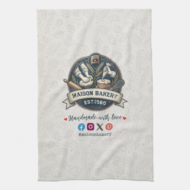 Rustic Bakery Store Pastry Dessert Sweet Cake Shop Kitchen Towel (Vertical)