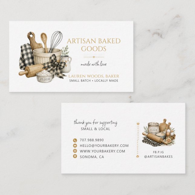 Rustic Baking Utensils Artisan Baker Bakery  Business Card (Front/Back)