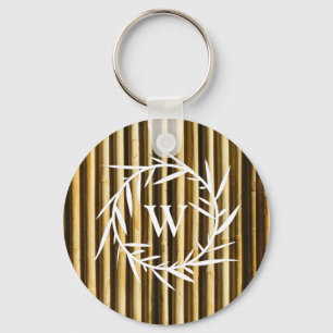 Rustic Bamboo Monogram Vertical Lines Keychain