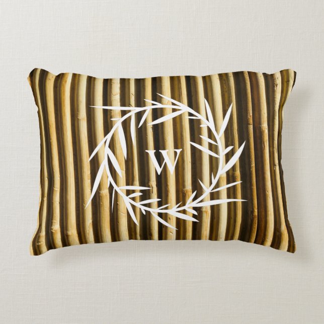 Rustic Bamboo Monogram Vertical Lines Pattern Accent Pillow (Front)