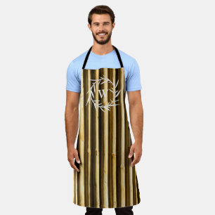 Rustic Bamboo Monogram Vertical Lines Pattern Apron