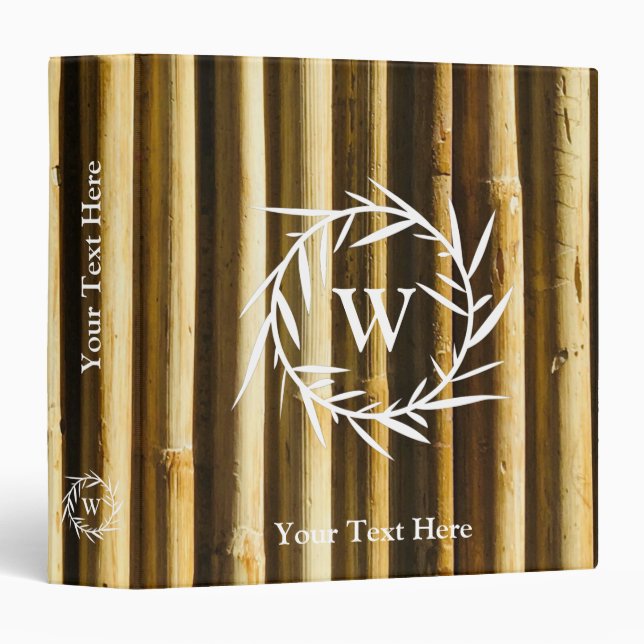 Rustic Bamboo Monogram Vertical Lines Pattern Binder (Front/Spine)