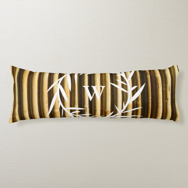 Rustic Bamboo Monogram Vertical Lines Pattern  Body Pillow (Front)