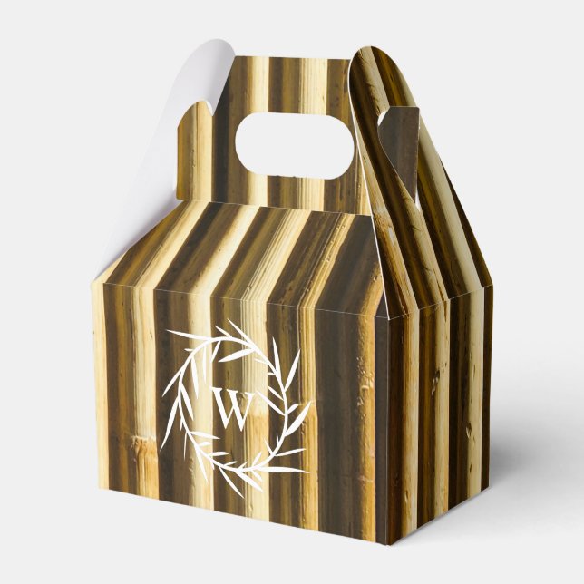 Rustic Bamboo Monogram Vertical Lines Pattern Favor Box (Front Side)