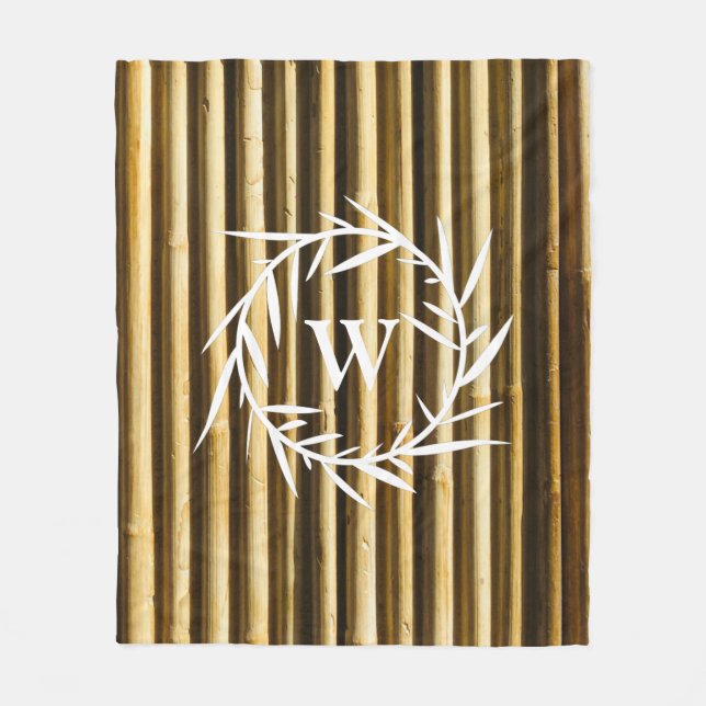Rustic Bamboo Monogram Vertical Lines Pattern Fleece Blanket (Front)