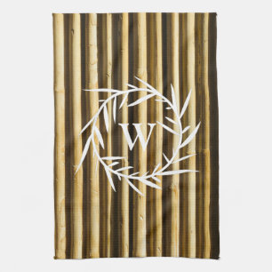 Rustic Bamboo Monogram Vertical Lines Pattern Kitchen Towel