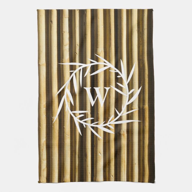 Rustic Bamboo Monogram Vertical Lines Pattern Kitchen Towel (Vertical)