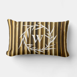 Rustic Bamboo Monogram Vertical Lines Pattern Lumbar Pillow