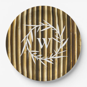 Rustic Bamboo Monogram Vertical Lines Pattern Paper Plate