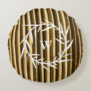 Rustic Bamboo Monogram Vertical Lines Pattern Round Pillow