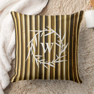 Rustic Bamboo Monogram Vertical Lines Pattern Throw Pillow