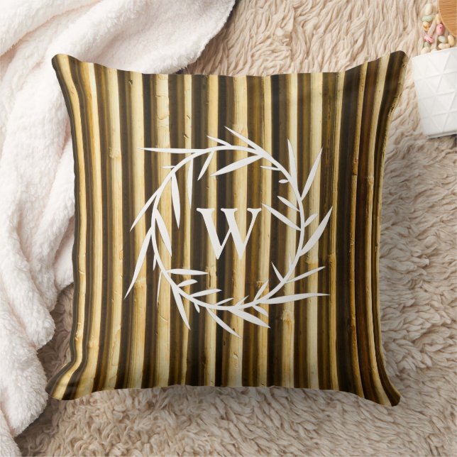 Rustic Bamboo Monogram Vertical Lines Pattern Throw Pillow (Blanket)