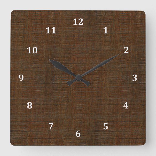 Rustic Bamboo Wood Grain Texture Look Square Wall Clock (Front)