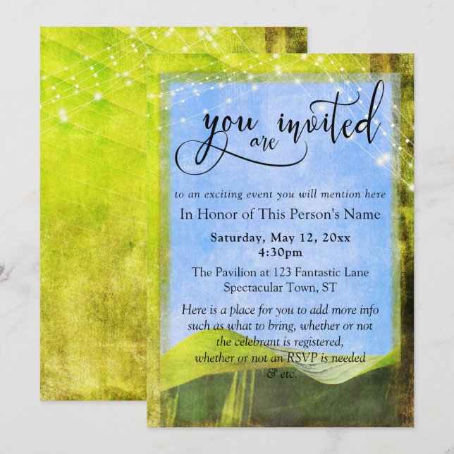Rustic Banana Leaf & Lights General Party & Event Invitation (Front/Back)