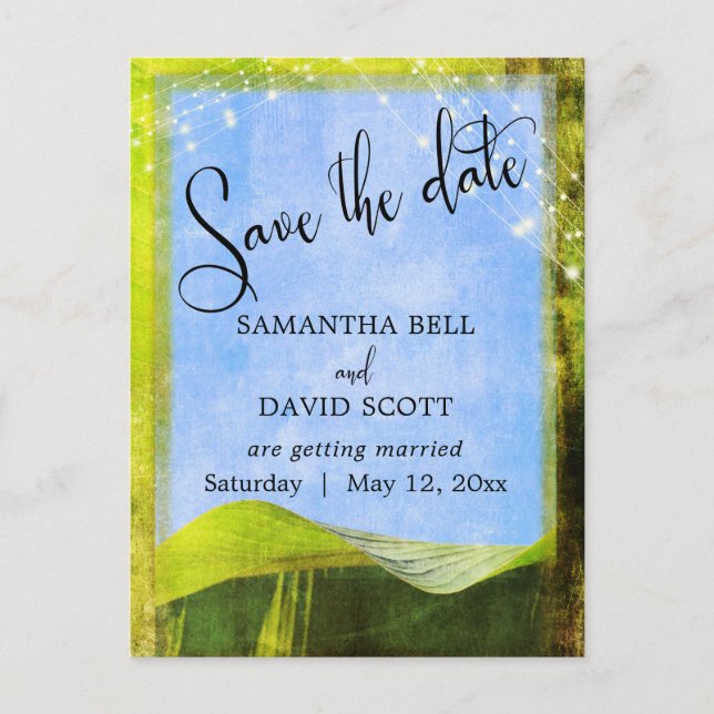 Rustic Banana Leaf w/ Lights Boho Save the Date Announcement Postcard (Front)