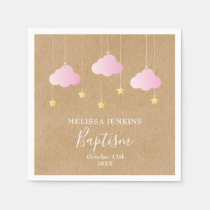 Rustic Baptism Christening Pink Clouds Gold Stars Napkin
