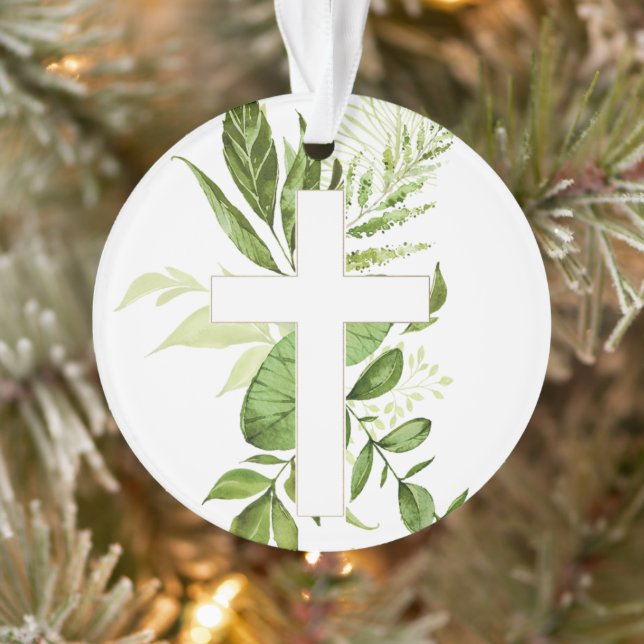 Rustic Baptism Greenery Cross Favour Ornament (Tree)