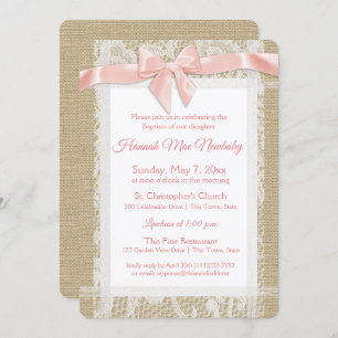 Rustic Baptism Invitation Burlap and Lace