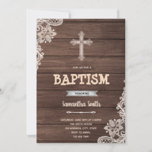 Rustic baptism party invitation