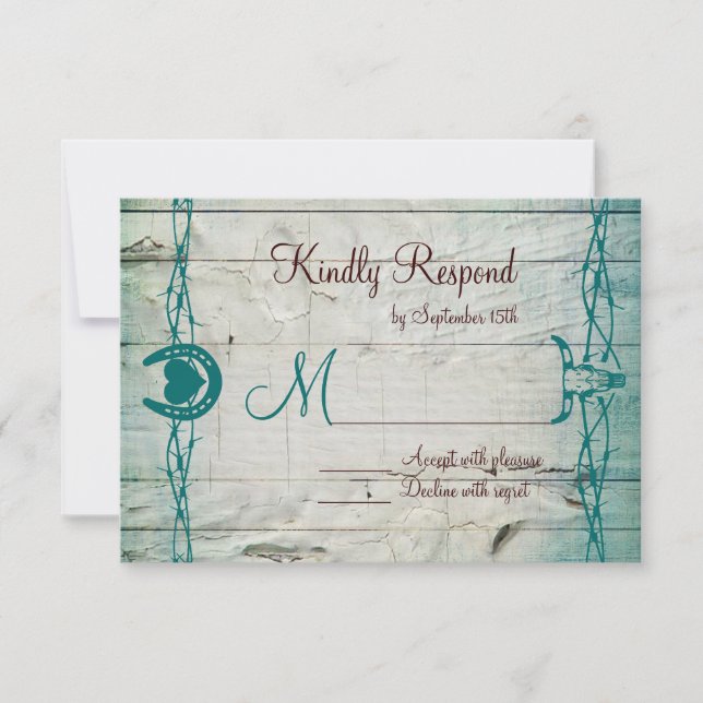 Rustic Barbed Wire Horseshoe Wedding RSVP Cards (Front)