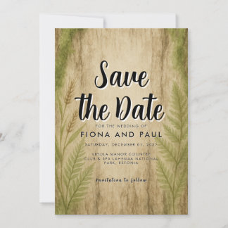 Rustic Bark and Moss Forest Save the Date Card