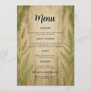 Rustic Bark and Moss Forest Wedding Menu Card