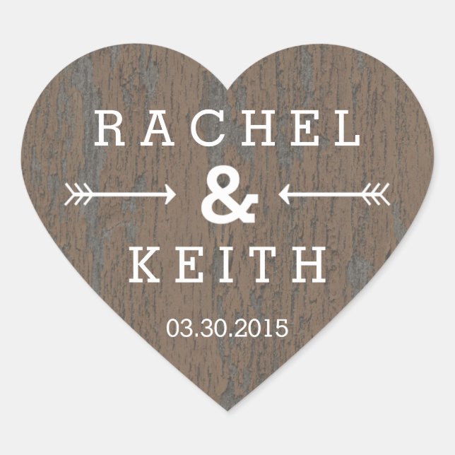 Rustic Bark Heart Favour Sticker (Front)