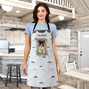 Rustic Bark Wood Heart Family Photo Eucalyptus Apron