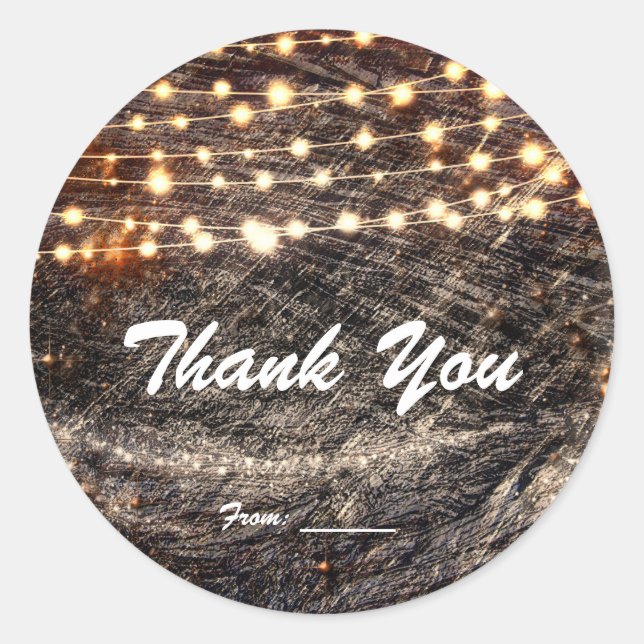 Rustic Bark Wood & Sparkle Lights Fall Favour Classic Round Sticker (Front)