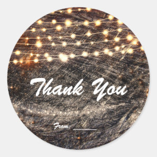 Rustic Bark Wood & Sparkle Lights Fall Favour Classic Round Sticker