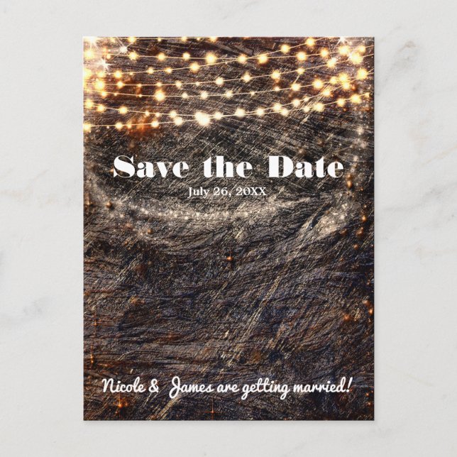 Rustic Bark Wood & Sparkle Lights Fall Invitation (Front)