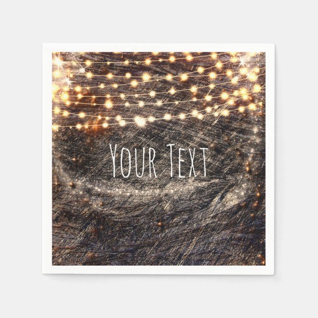 Rustic Bark Wood & Sparkle Lights Fall Party Napkin (Front)