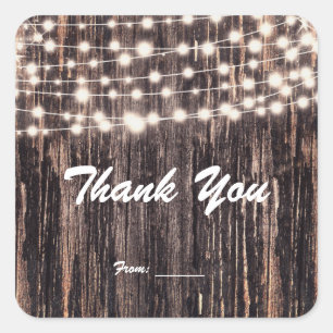 Rustic Bark Wood & String Lights Fall Favour Square Sticker
