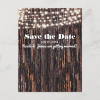 Rustic Bark Wood & String Lights Fall Invitation