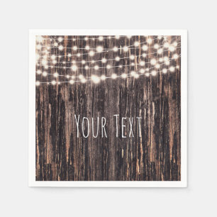 Rustic Bark Wood & String Lights Fall Party Napkin