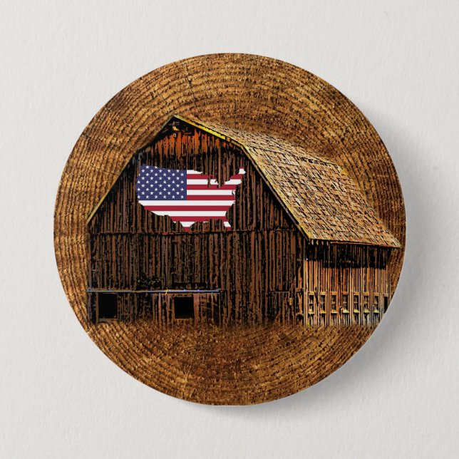 Rustic Barn American Flag 3 Inch Round Button (Front)