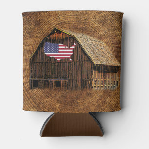 Rustic Barn American Flag Can Cooler