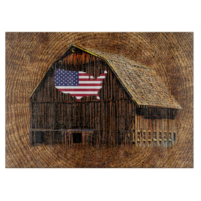 Rustic Barn American Flag Cutting Board (Front)