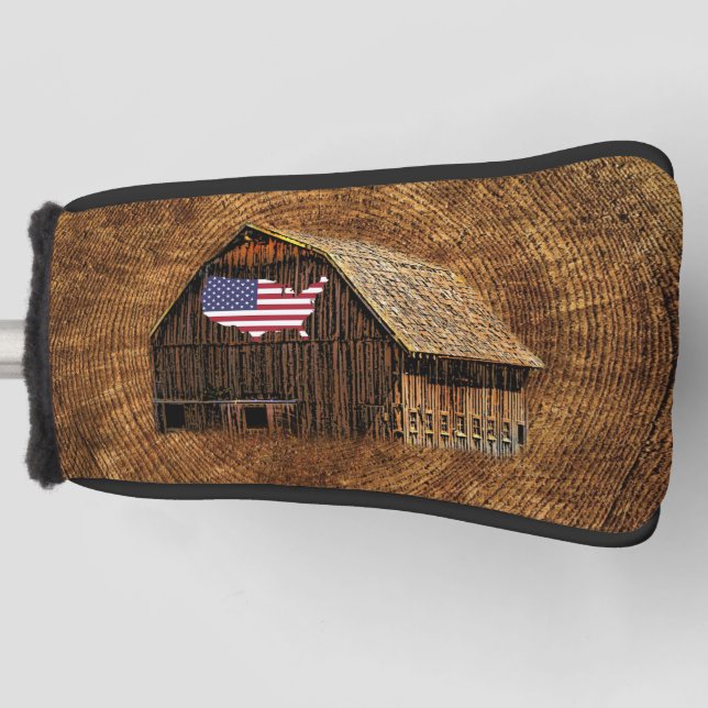 Rustic Barn American Flag Golf Head Cover (Front)